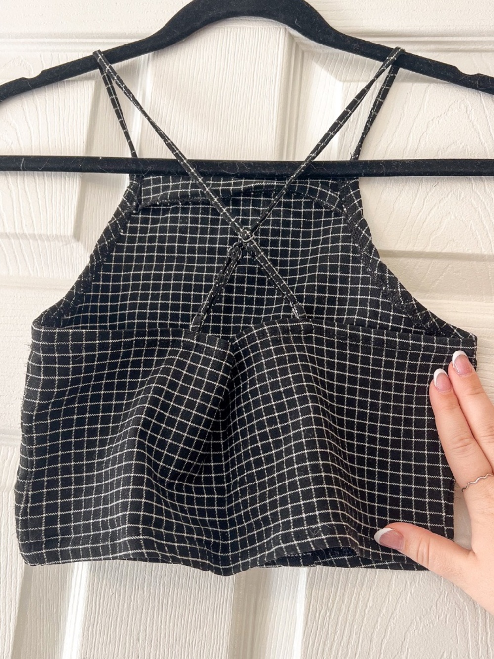 Garage Black Gingham Cropped Tank Top | Y2K Minimalist Strappy Open Back | Small - Picture 2 of 6